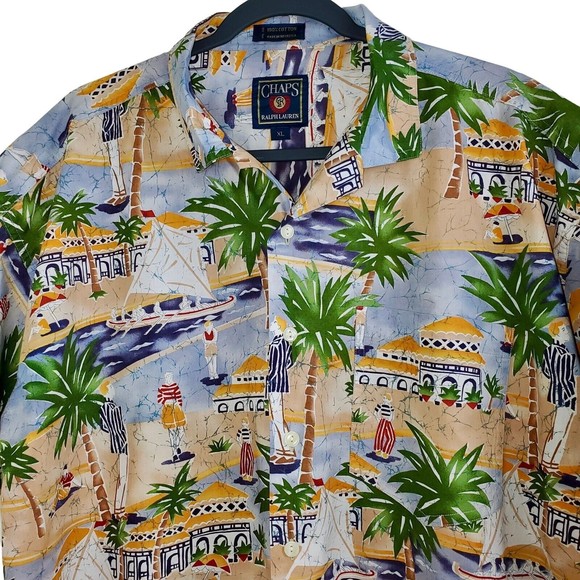 Men's Chaps Multicolored Hawaiian Shirt Short Sleeve Button Up Palm Trees, Sz XL - Picture 2 of 13